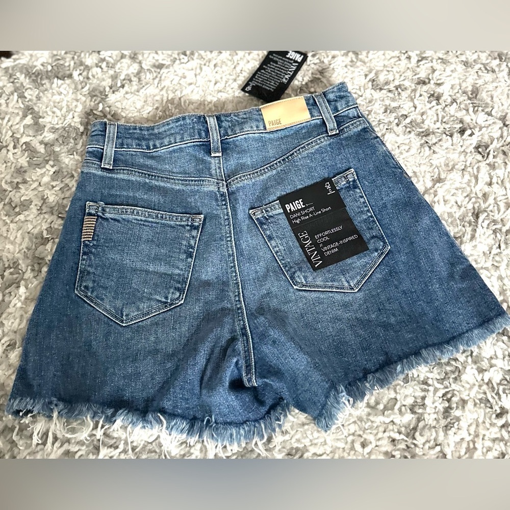 PAIGE Dani High Rise Denim Shorts NWT Leela Deconstructed Size 26 - Picture 13 of 15